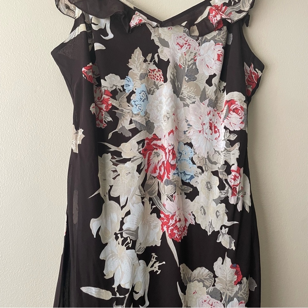 Jeunesse VTG Midi Floral Dress Women’s 14 Chocolate Brown Feminine Romantic - Picture 6 of 9